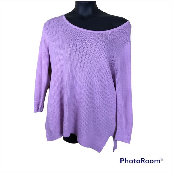 SOFT SURROUNDINGS Pink Eyelet Pullover Top w/ side slits Sz Large - Picture 2 of 4